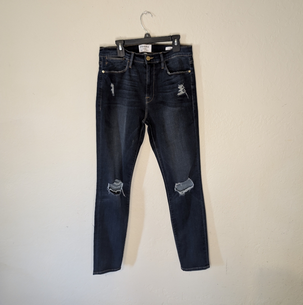 Frame Denim Le High Skinny Jeans in Dark Blue - Distressed Women's Denim NWOT